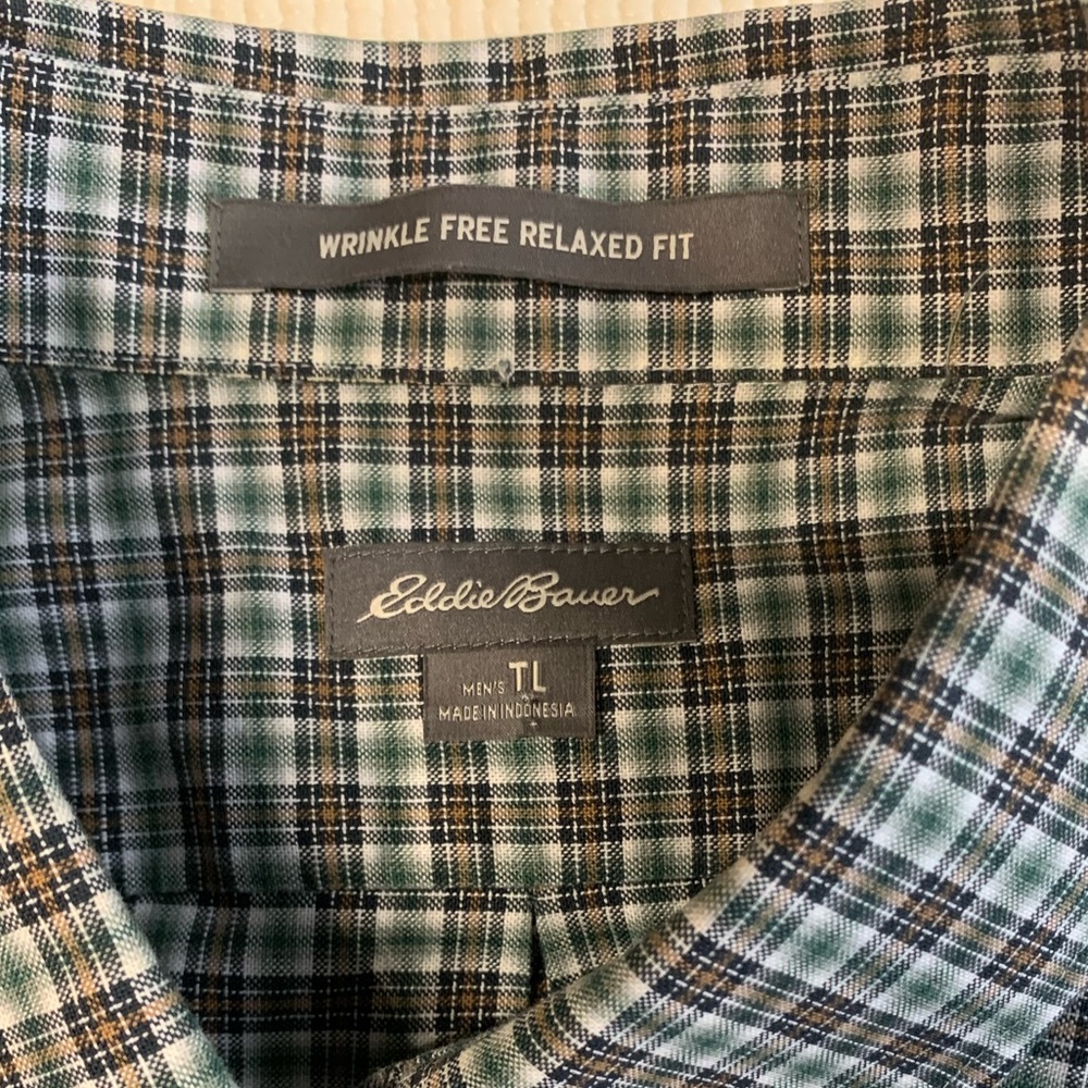 Eddie Bauer plaid maroon/grey wrinklefree buttondown Tall L. - Picture 2 of 10